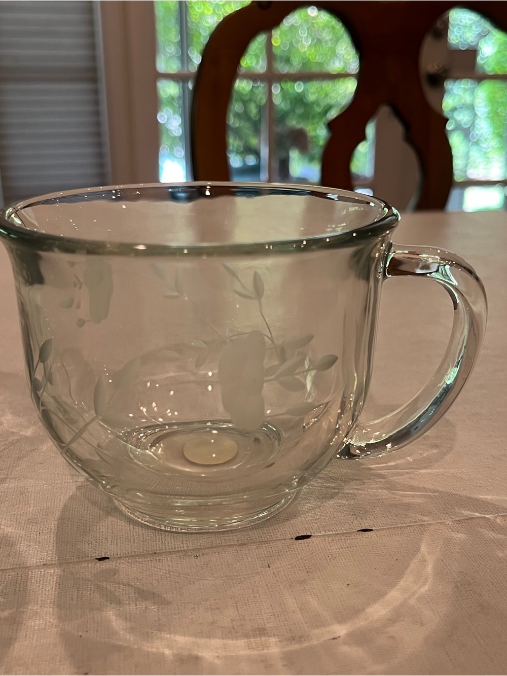 Vintage Princess House floral etched glass large cappuccino mug set. Set of 2 - Picture 3 of 8
